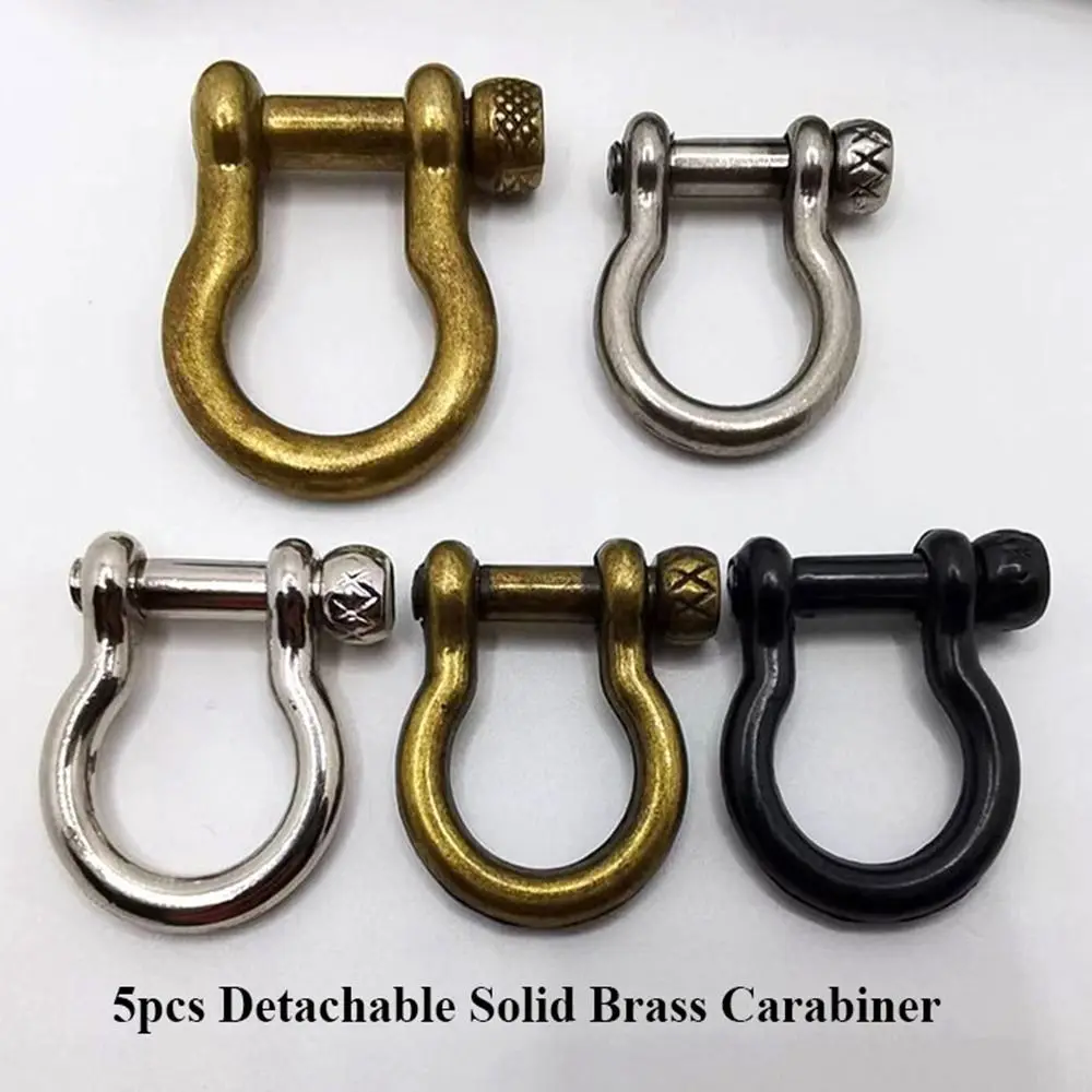 5pcs 6 Styles Solid Brass Carabiner Pure Copper Shackle Fob D Bow Staples Removable Keychain Hook Luggage DIY Accessories