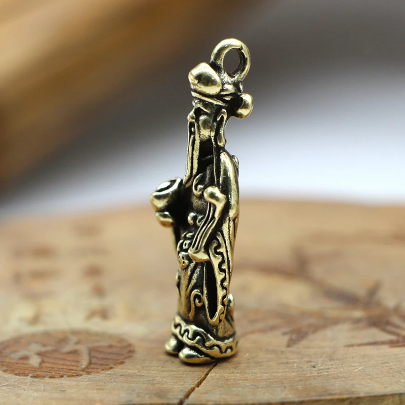 Vintage Brass Chinese Wealth God Figurines Car Key Chain Pendants Brass Keychain Hanging Jewelry Keyrings