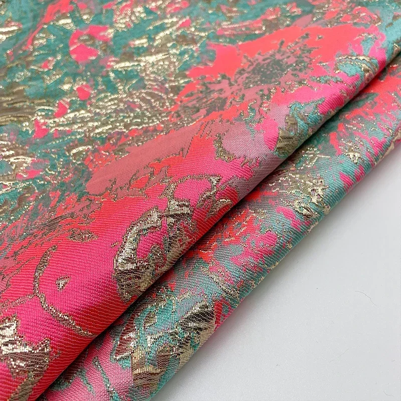 Embossed Jacquard Fabric Bronzing Green Rose Design Sewing Material Cheongsam Dress Garment Fabric 150cm Sold By Meter