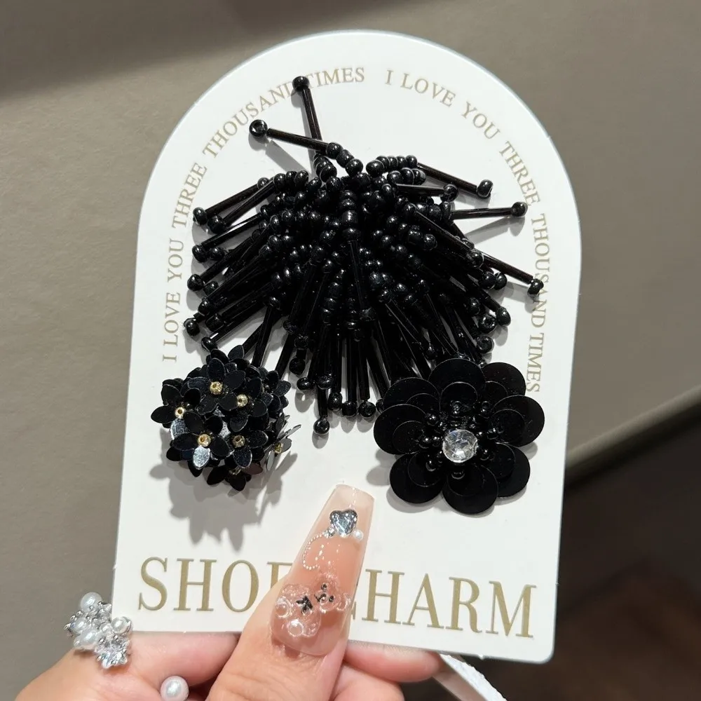 3pcs/set Flower Bead Chain Crystal Shoe Charms Tassel Pearl Sparkling Jelly Flower Charm Elegant Handmade Heavy Work Shoe Clips