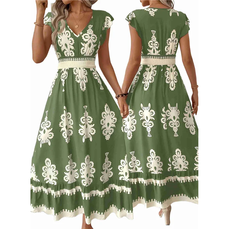 فساتين صيفية CYL للنساء 2025 فستان كاجوال بأكمام مكشكشة فساتين شاطئ بوهو