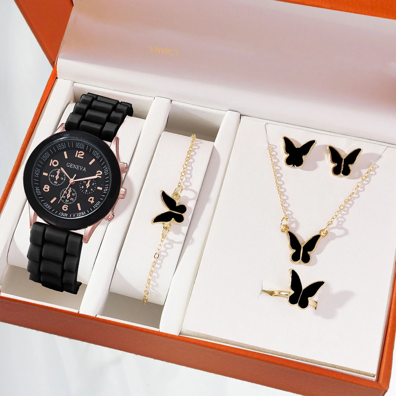Reloj de cuarzo Geneva de silicona blanco para mujer, conjunto de joyería de mariposa, reloj Digital deportivo para mujer, regalo de vacaciones, moda informal
