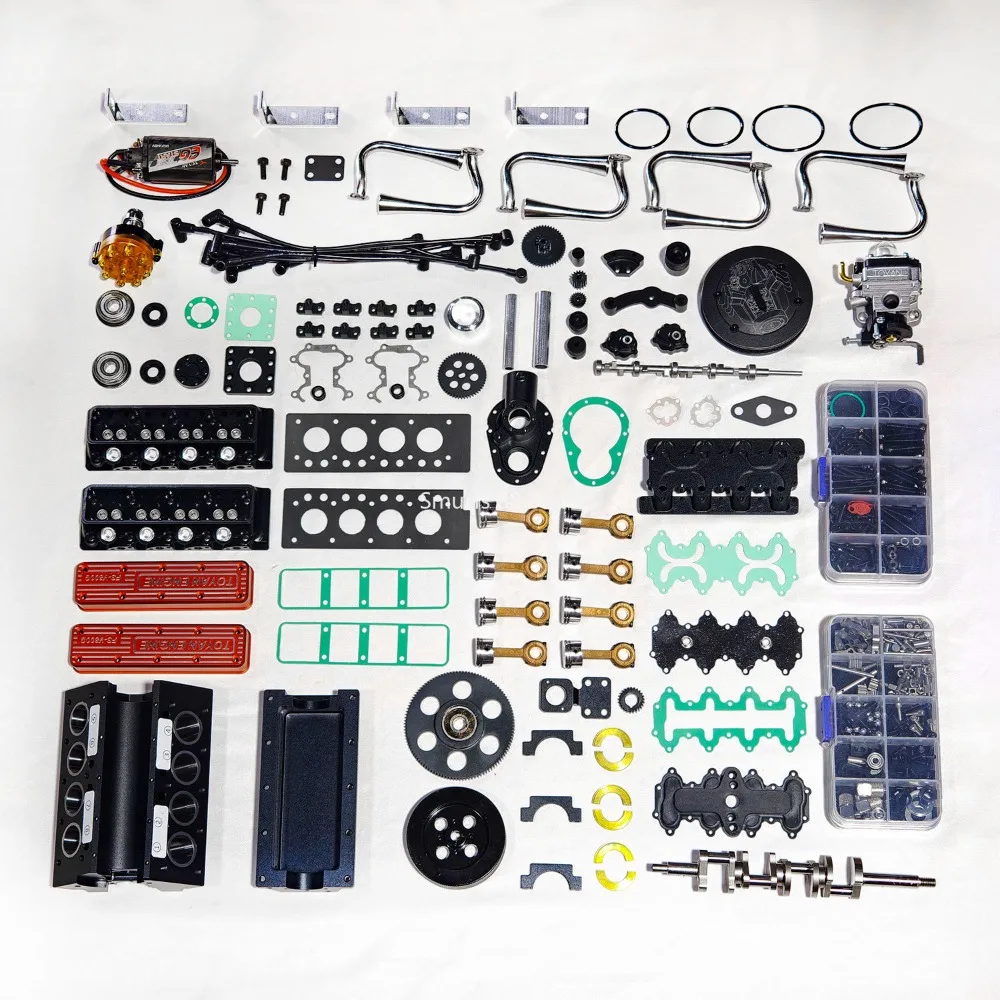 TOYAN V8 ビルディングキット 4 ストローク 28cc エンジンモデルキットフルメタル水冷バージョン FS-V800WGPC エンジンモデルおもちゃ