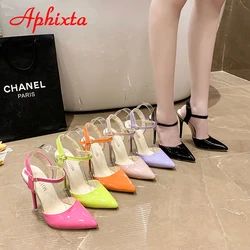 Aphixta Summer 7cm 12cm Super High Stiletto Heels Ankle Strap Sandals Women Hollow Pointed Toe Party Heels Shoes Plus Size 48