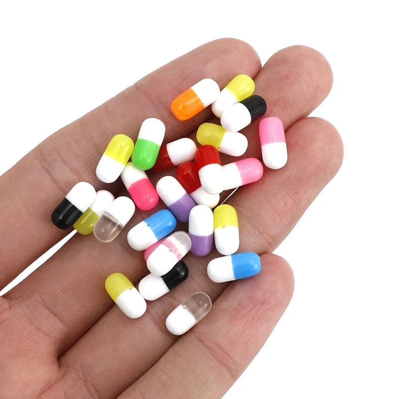 50-100pcs Half Hole Pill Capsule Resin Beads Loose Spacer Beads For Jewelry Making Resin Filling DIY Parts Craft Supplies