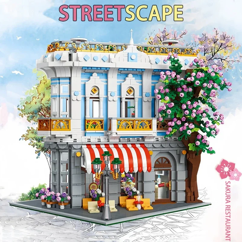 

Street View Series Sakura Restaurant Building Blocks Creative Expert City Coffee Shop Model Bricks Toys For Kid Xmas Gift MOC