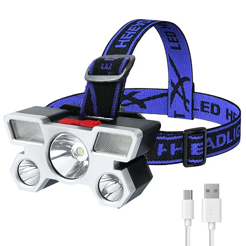Portable LED Flashlight 5 LEDS Headlight With Battery Headlamp USB Rechargeable Torch Lamp 4 Lighting Modes Camping Lamp Light
