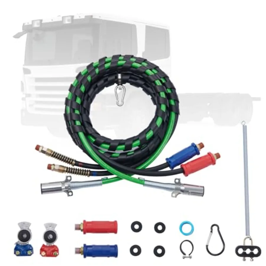 

12Feet Semi Truck Air Lines Kit 2PCS 3-in-1 Air Hoses 7 Way ABS Electric Power Line with 2PCS Hand Handles 4PCS Seals and Tende