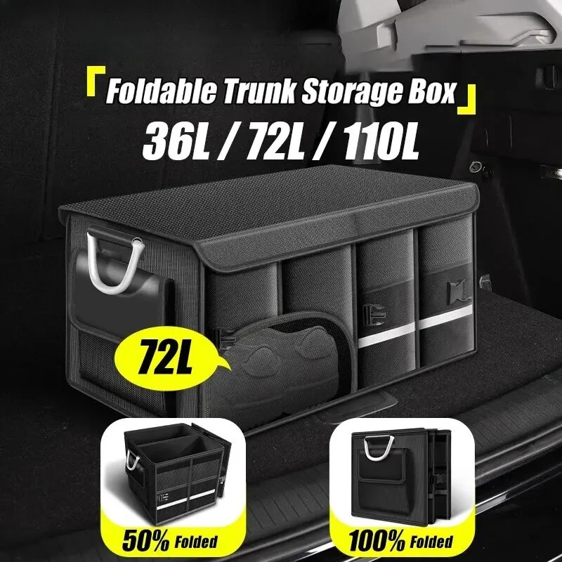 Foldable Trunk Storage Box Waterproof Oxford Cloth 110L Large-Capacity Car Organizer for Camping/Fishing Easy To Carry