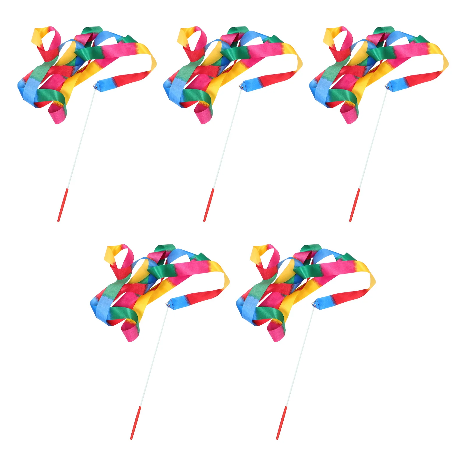 5 szt. Artystycznych Wstążek Gimnastycznych z Pałeczką, Tęczowe Wstążki Taneczne, Lekkie Streamery do Baletu, Tańca Rytmicznego, na Imprezę