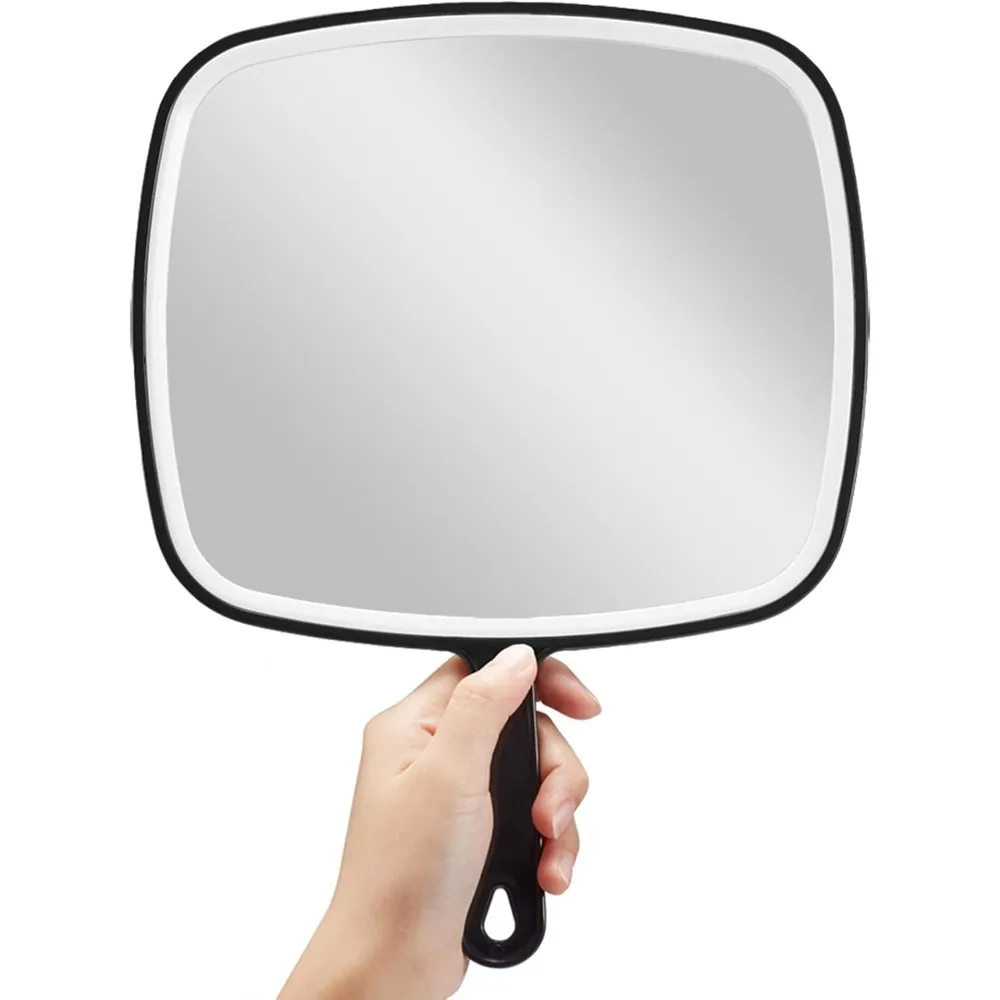 

Handheld Mirror, Extra Large Hand Mirror with Handle, Square, Black, 12.4" L x 9.1" W, Handheld Mirror