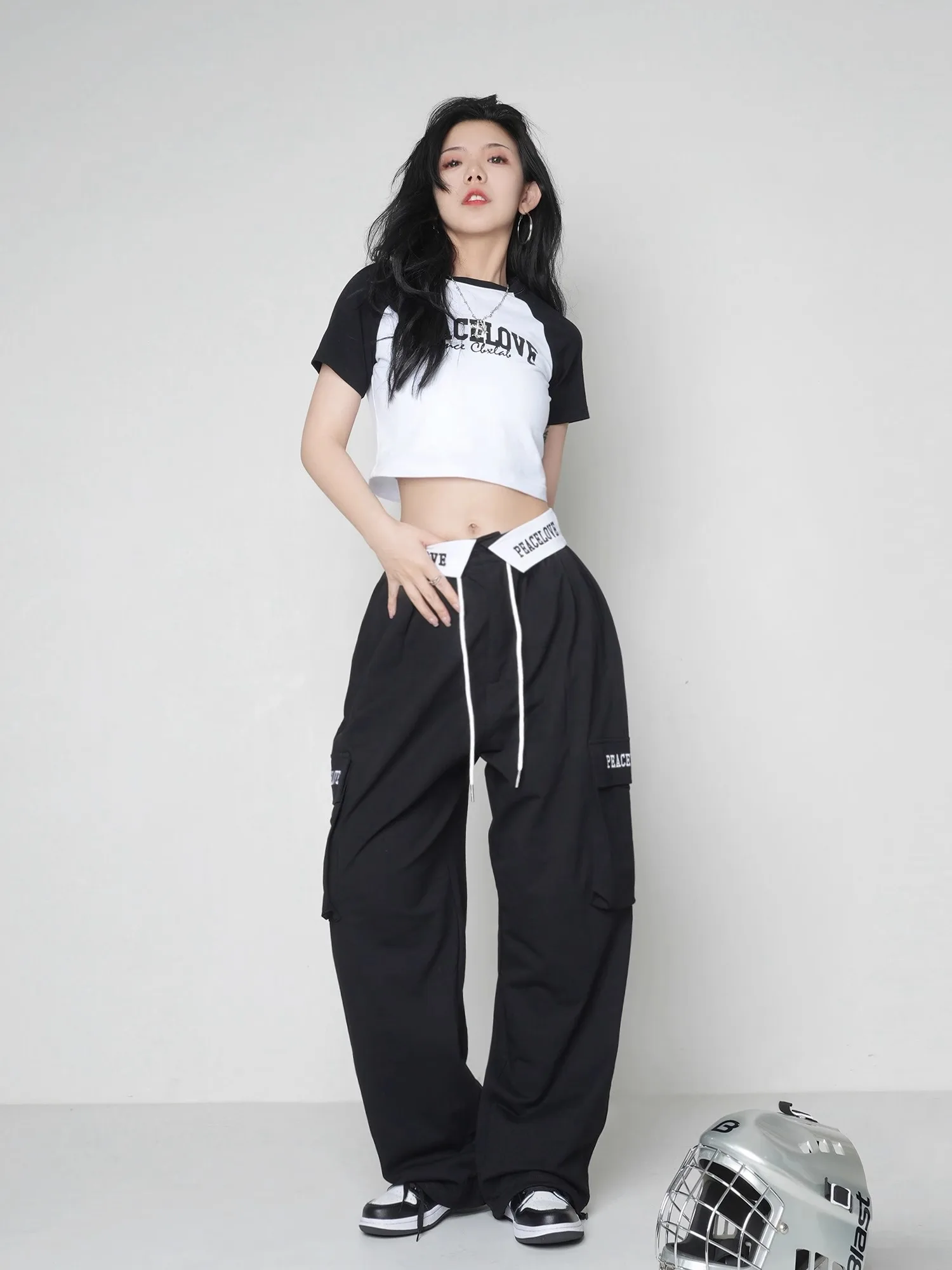 CBXLAB Street Dance Women\'s  Flip-waist design hip-hop jazz dance sports pants fashionable and cool elastic thin trousers