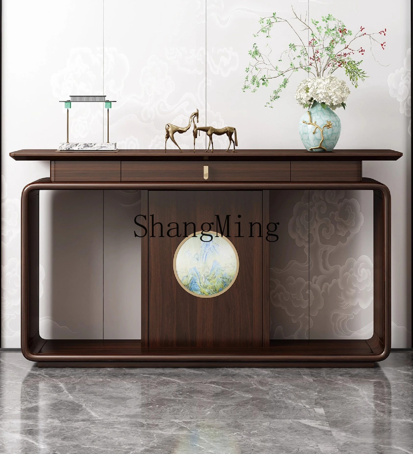 SM Chinese-style entrance table Solid wood strip case Entry front door against the wall Narrow table Ebony table
