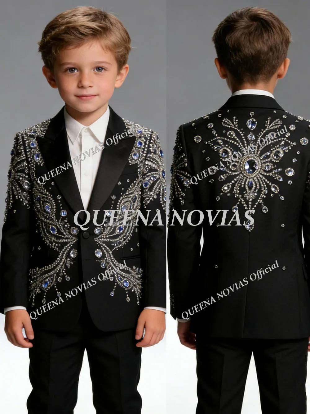 

Великолепные детские костюмы для мальчиков с бисерными кристаллами для свадьбы, однобортный пиджак и брюки, комплект из 2 предметов, детские смокинги для торжественных мероприятий, детская одежда