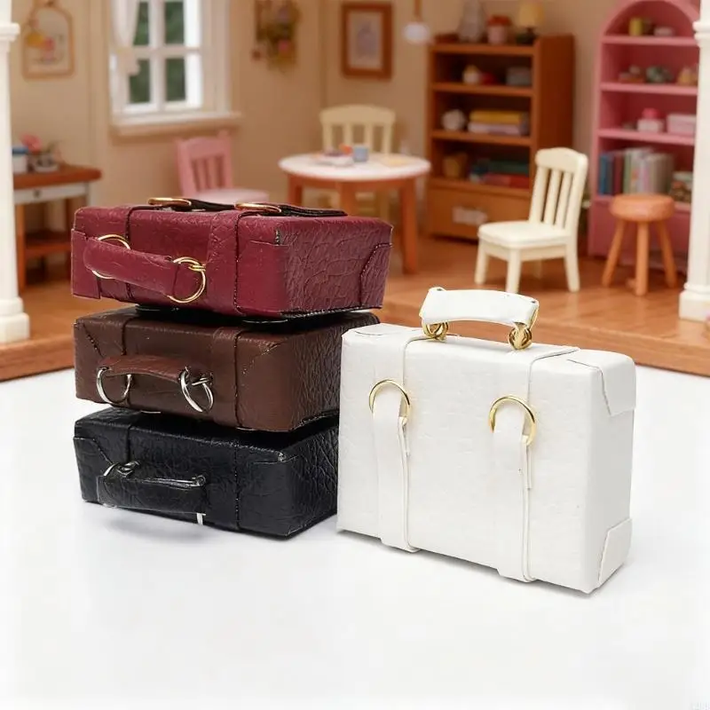 

1/12 Scale PU Suitcase Dollhouses Miniature Model With Detailed Furniture PU Metal Collectible Toy A2UB
