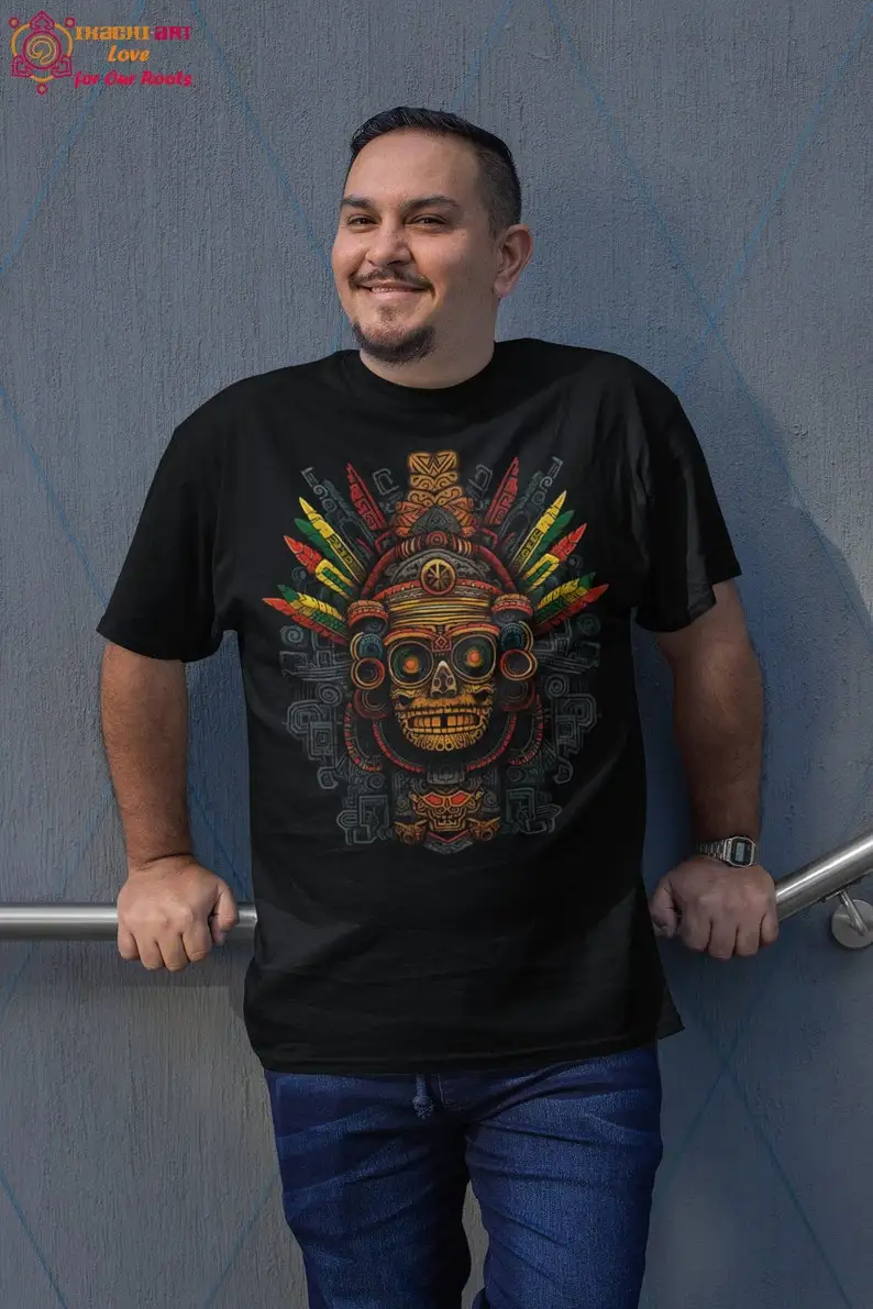 2025 Summer Mexico New Are Selling Mictlantecuhtli Aztec Art Mexican Men's T-shirt Men's Sweat Breathable T-Shirt
