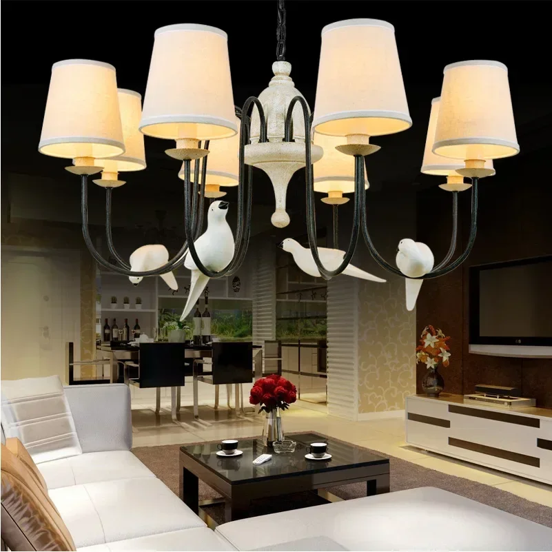 

vintage retro loft Birds pendant lights lamp resin bird fabric shade for kitchen lighting dining room