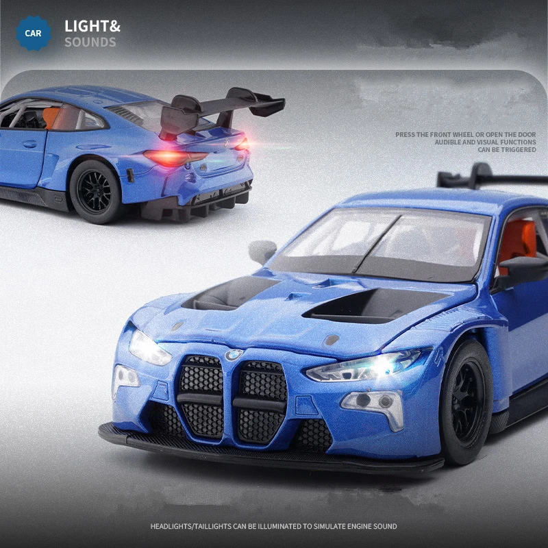 نموذج سيارة رياضية من السبائك ، 1:32 BMW M4 GT3 ، مسار معدني Diecast ، نموذج سيارة سباق ، محاكاة عالية ، ألعاب صوت وإضاءة ، هدية