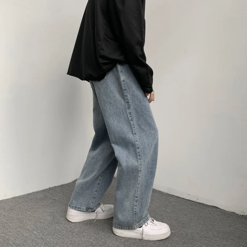 Jeans larghi dritti da uomo stile Hip Hop pantaloni tinta unita elastico in vita Jeans larghi a gamba dritta stile classico avanzato