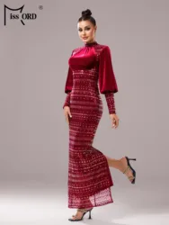 Missord Round Neck Lantern Sleeves Panel Wedding Birthday Sequin Party Mermaid Evening Formal Occasion Elegant Beautiful Dress