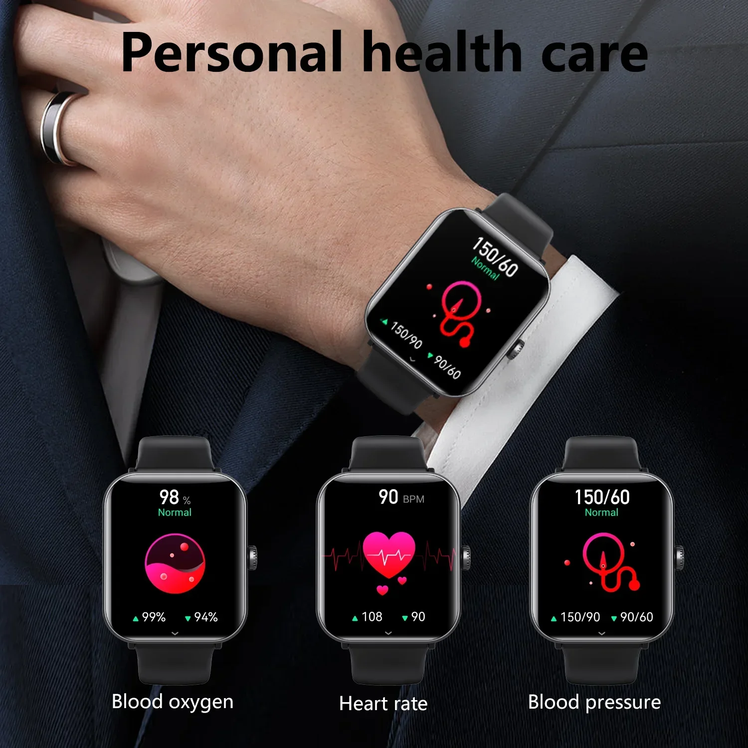 JOEME-reloj inteligente deportivo para hombre y mujer, pulsera con llamadas, Bluetooth, Monitor de frecuencia cardíaca, presión arterial y oxígeno, rastreador de Fitness, 24 horas