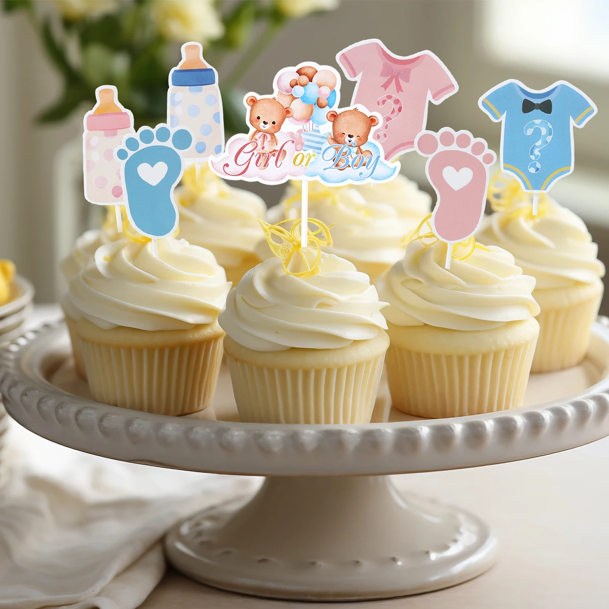 مجموعة أدوات مائدة للاستعمال مرة واحدة للزينة المكشوفة بين الجنسين ، أطباق ورقية وردية وزرقاء ، أكواب وبالون ، استحمام الطفل ، لوازم الحفلات ، صبي أو فتاة #6