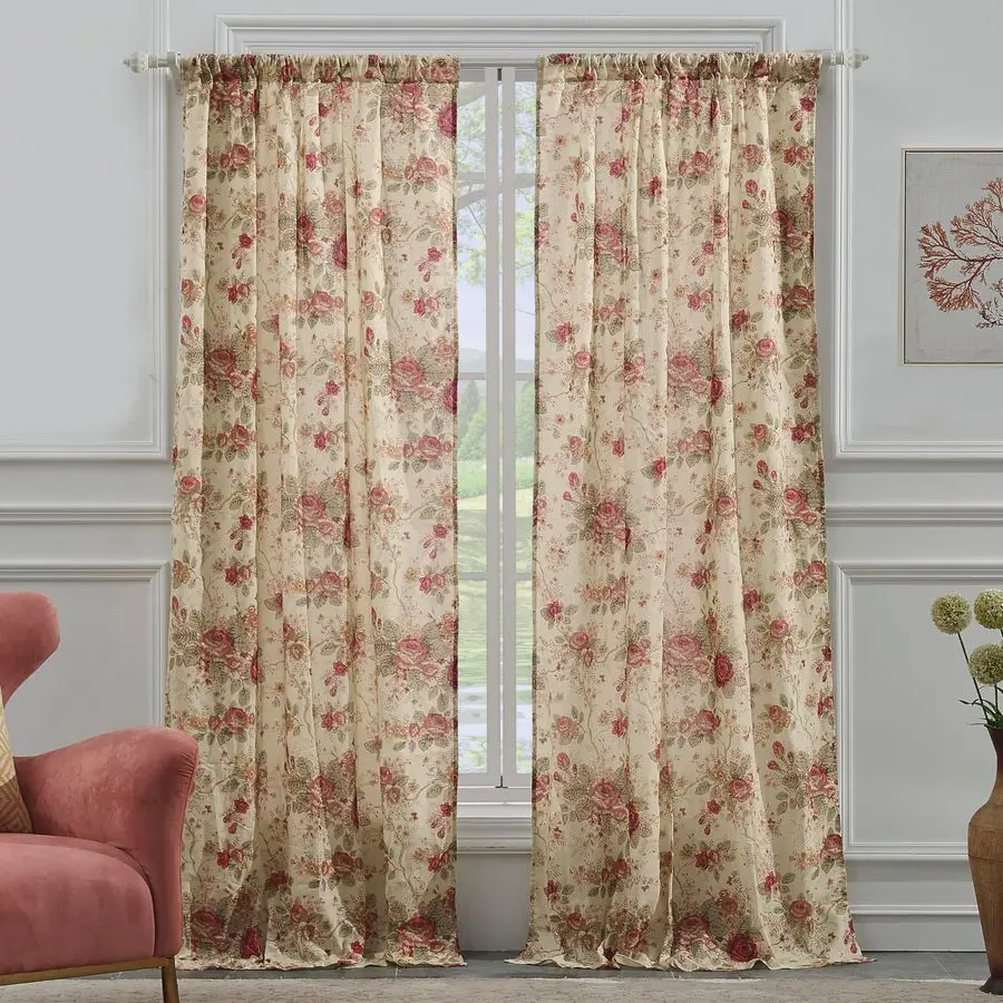 

Пара антикварных хлопковых штор Home Antique Rose, 100% хлопок, 42 дюйма (ширина) x 84 дюйма (длина) каждый, комплект из 2 штук, цвет экрю