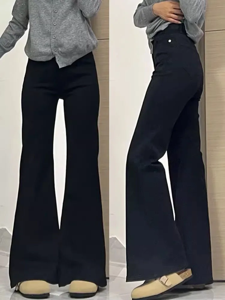 

Black Loose Straight Leg Jeans Women's Wide Leg Pants High Waist Long Trousers Slimming Effect for Pear Shaped plus Size
