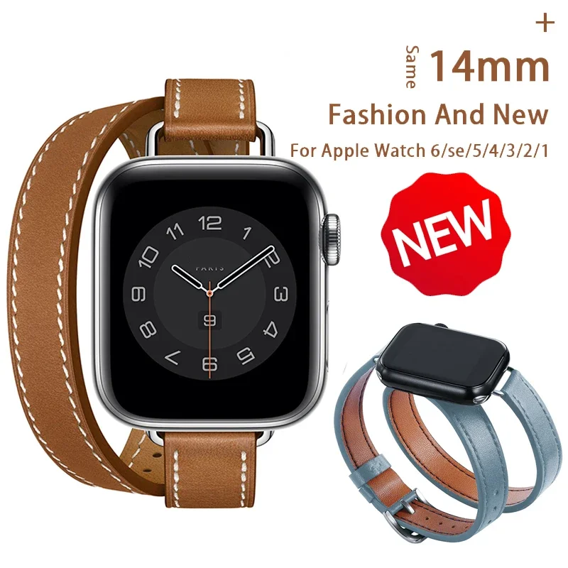 Double Tour leather Strap For Apple Watch ultra band 49mm 45mm 42mm 44mm Series 8 7 6 Se 5 4 3 2 Iwatch 6 38mm 40mm Correa 41mm