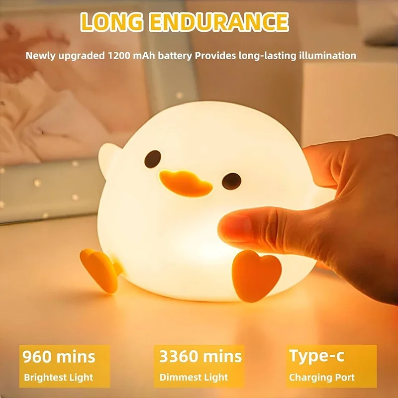 DoDo Duck Night Light, lámpara bonita de pato, luz nocturna regulable recargable, lámpara de mesita de noche LED de silicona, sensible al tacto para guardería