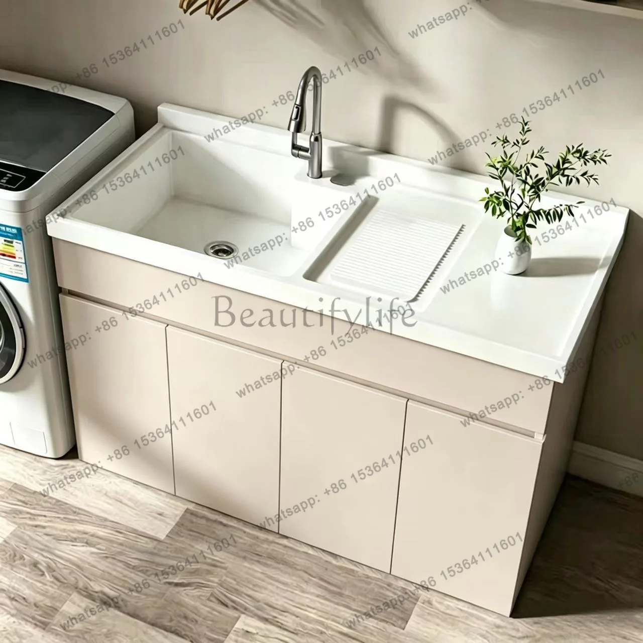 Balcony laundry cabinet integrated basin with rubbing board small apartment household sink slot