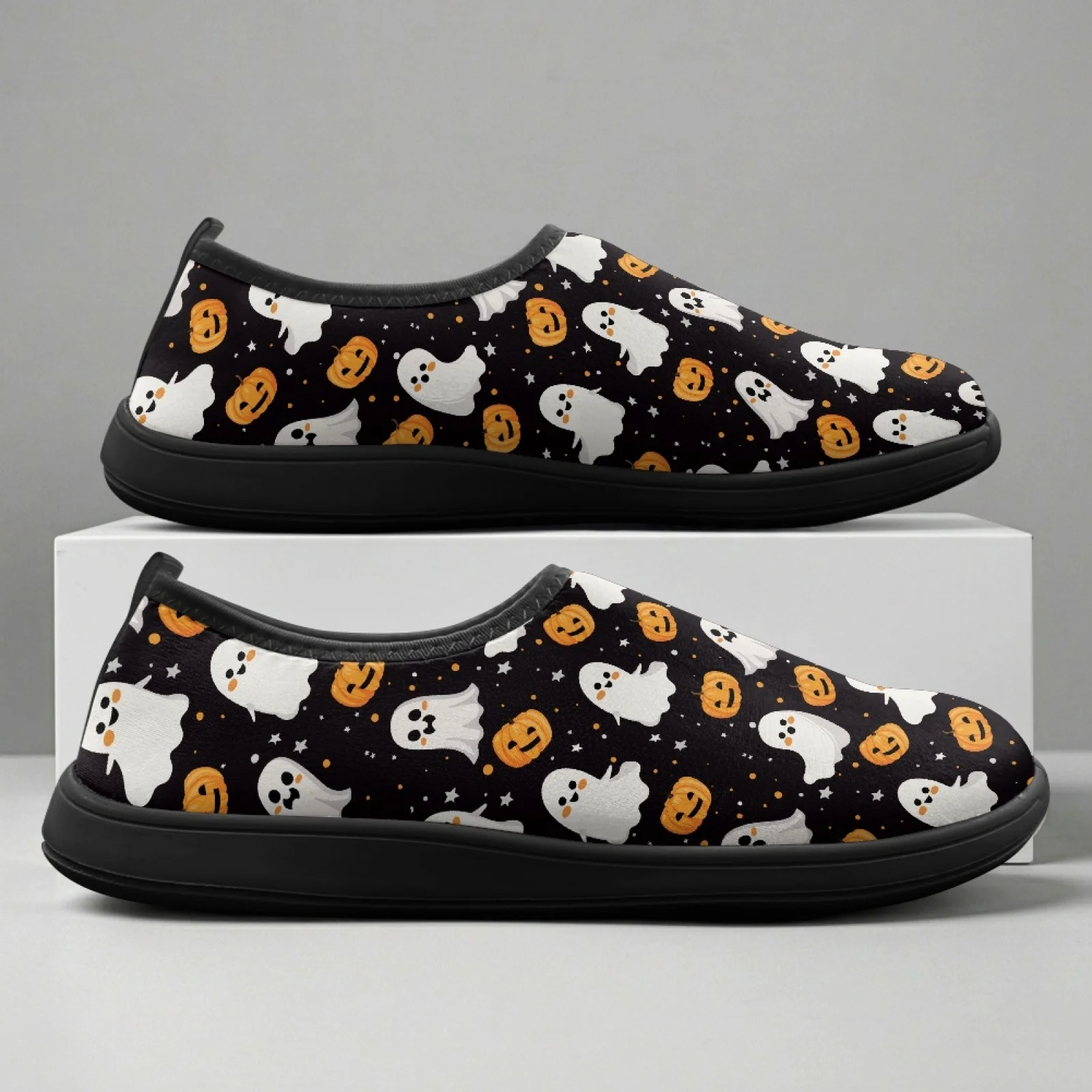 PENSTROLL Ghost Pumpkin Print 2026 Trending Wide Toe Summer Flat Shoes for Men Polyester & EVA Sneakers Walking Flats
