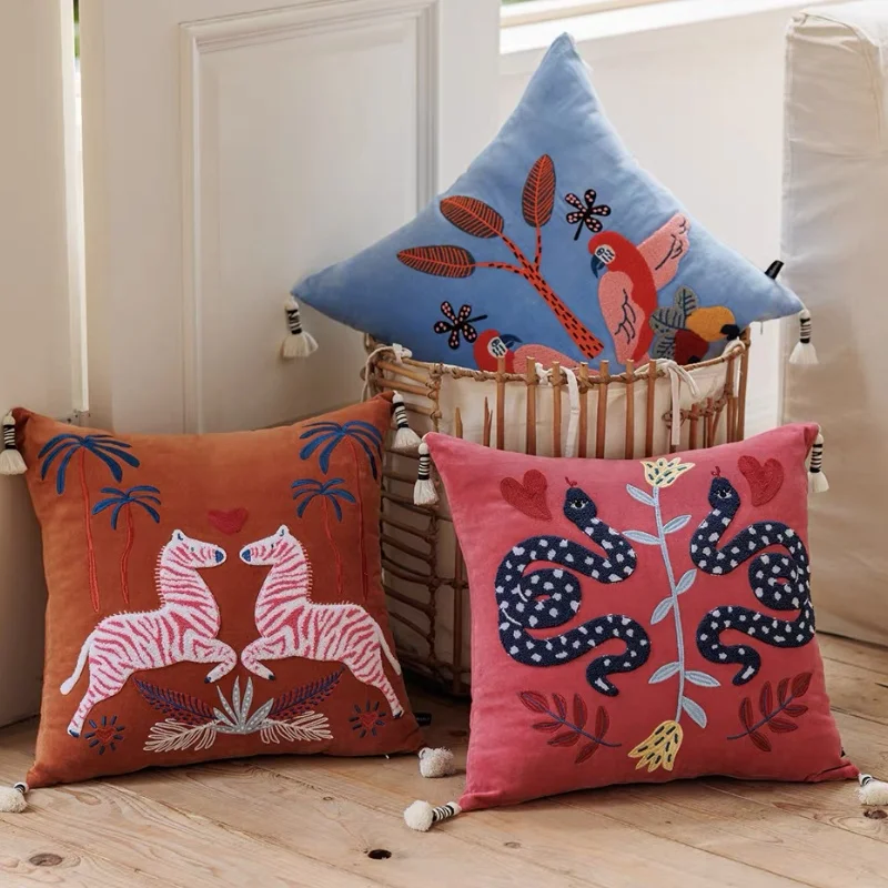 Exotic Wildlife Pillow Cover | Luxury Animal Print Cushion Cases with Piping | Bohemian Jungle Style Sofa Bedroom Decor Throw