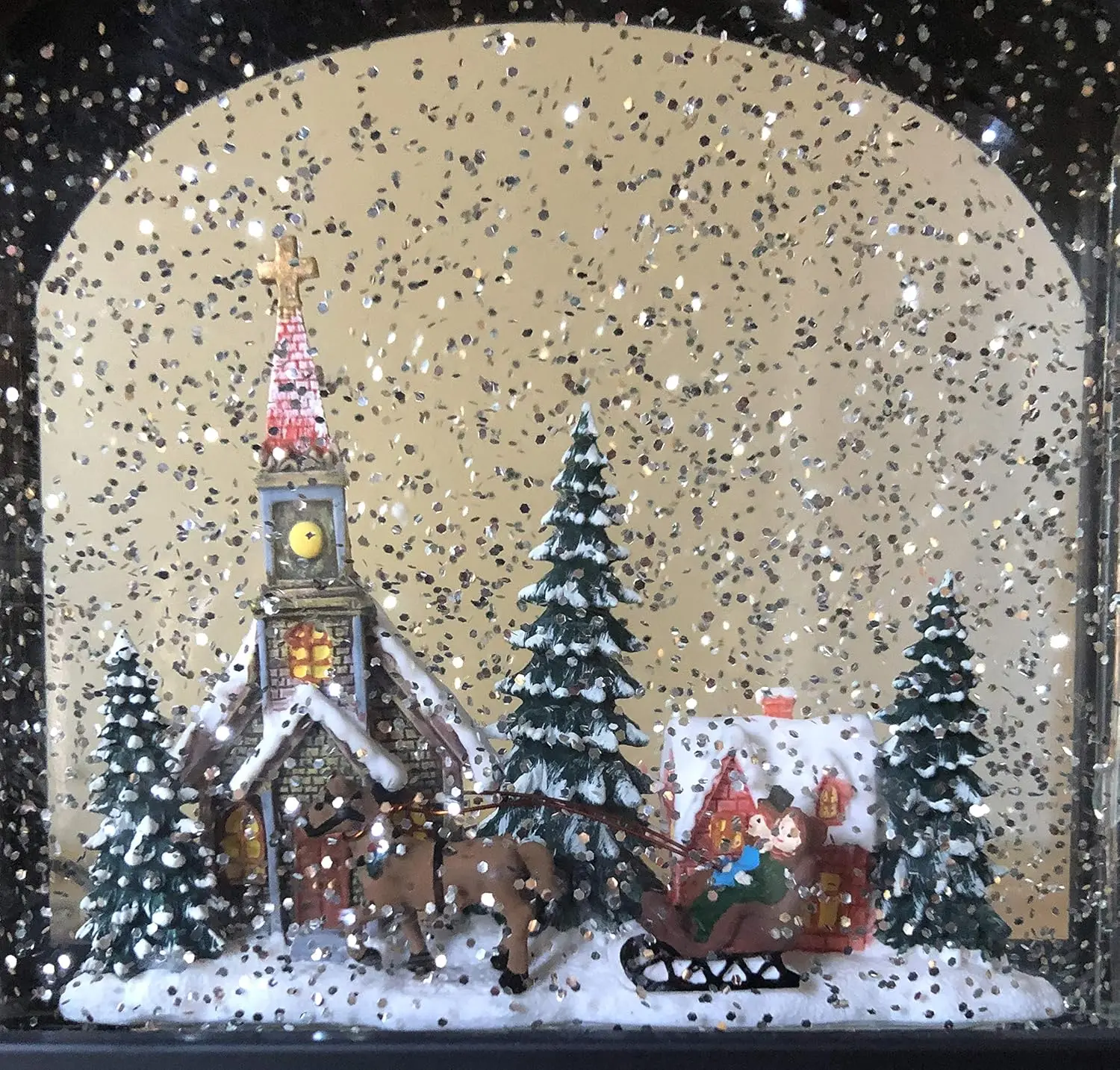 تمثال فانوس مائي أسود مضاء، ديكور مشهد المدينة، هدية العيد مقاس 11 بوصة