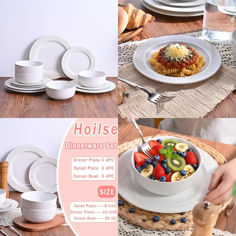 

4-Person Stoneware Dinnerware Set: 12-Piece Plate and Bowl Collection, Safe for Microwave and Dishwasher, Lead-Free and Scratch-