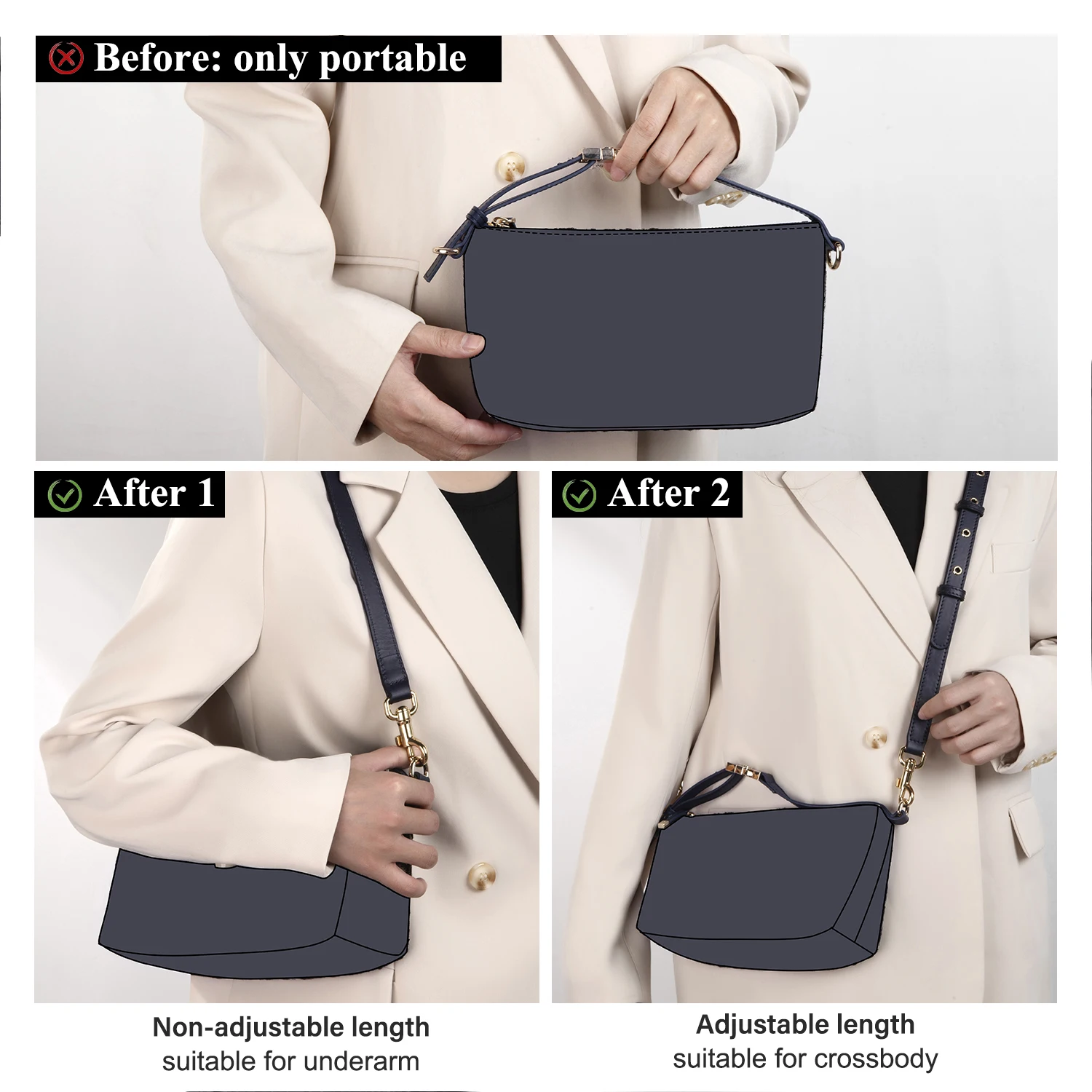 Correa de bolso WUTA para Dior Travel Nomad, correas de hombro de repuesto de cuero auténtico para axilas, cinturón ajustable para bolso cruzado