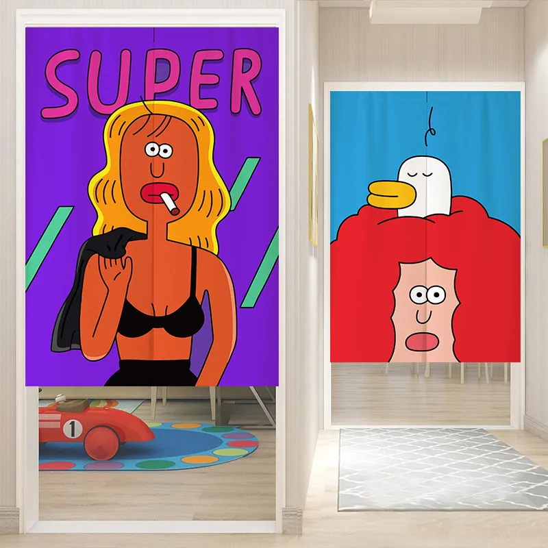 VIKAMA Funny Cartoon Pop Art Print Noren Door Curtain Aesthetic Privacy Partition Curtain For Home Decor