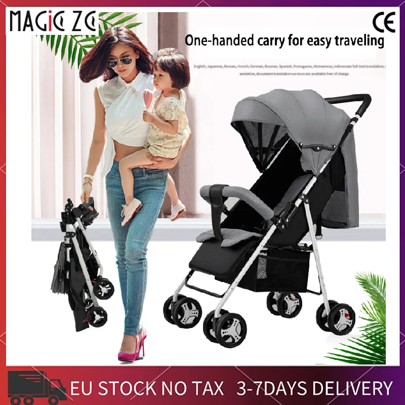 Cochecito de bebé ligero multifuncional 2 en 1, carrito de bebé, diseño de cuatro ruedas, plegable con un clic