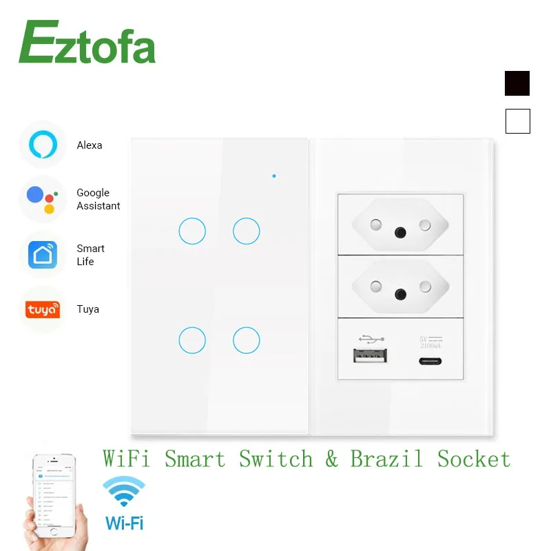 

WiFi Smart Light Touch Switch Remote Control Smart Life/Tuya App Control,Alexa Google Home Voice Control US 2/3 Way，Brazil socke