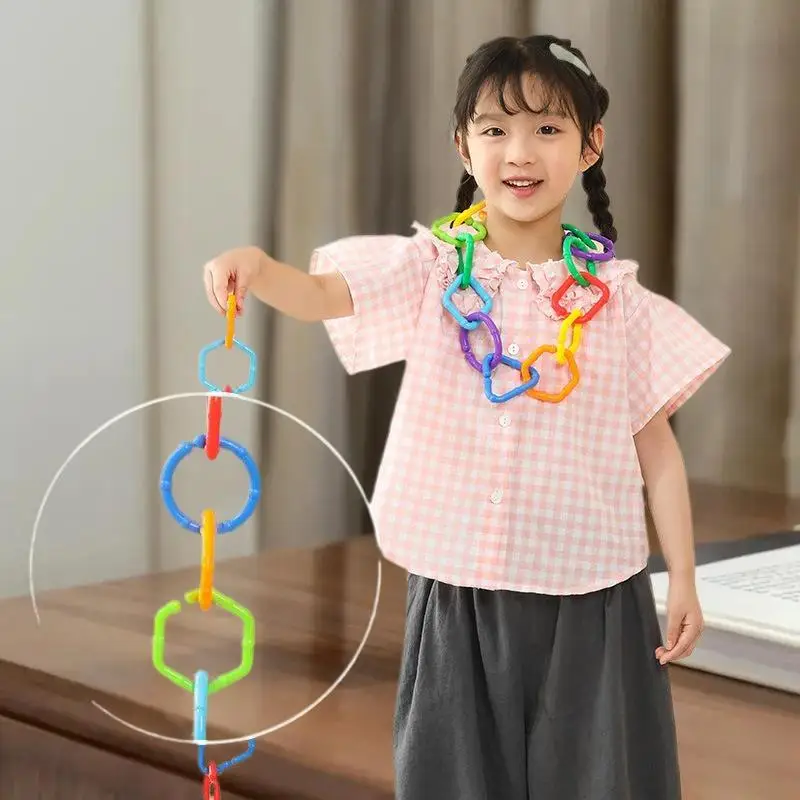 Juguetes de viaje para niños, 35/70 Uds., anillos de enlace de desarrollo sensorial, rompecabezas geométrico masticable interactivo, ayuda de aprendizaje temprano para niños