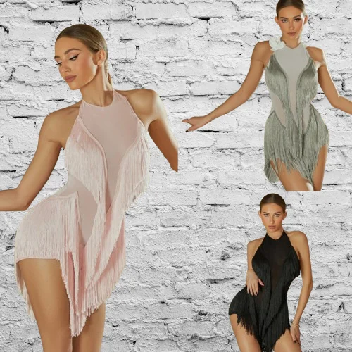 

ZYM Latin Dance Dress Women Sexy Competition Clothing Fringe Dress Cha Cha Rumba Samba Dance Performance Clothes