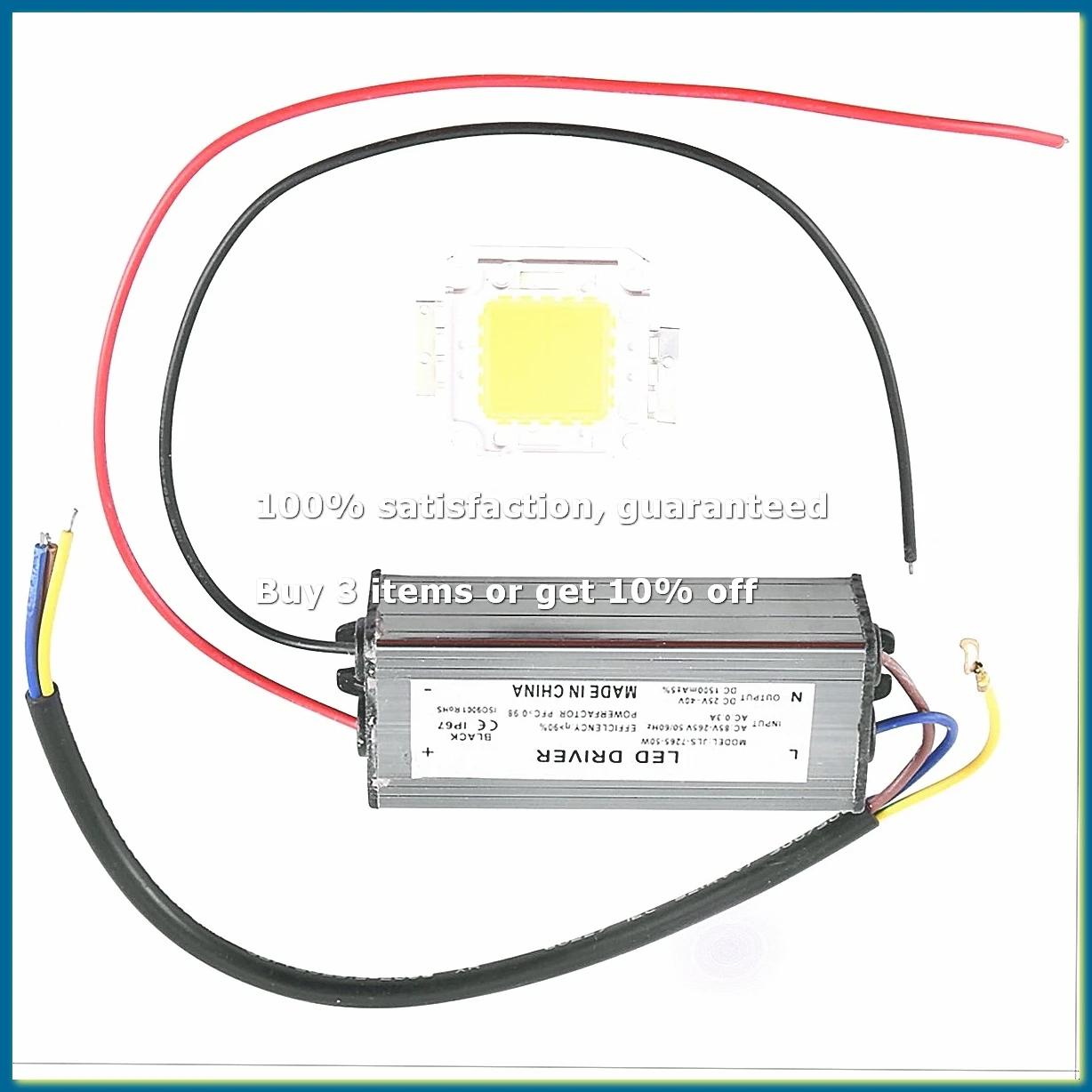 50W LED Driver Waterproof IP67 Power Supply High Power Adapter + 50W LED Chip Bulb Energy Saving For DIY Daylight-A56M