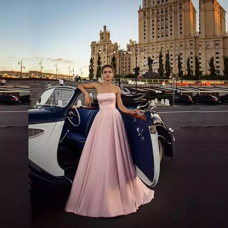 

Evening gown women 2026 new pink ball gown long satin strapless elegant dress with temperament