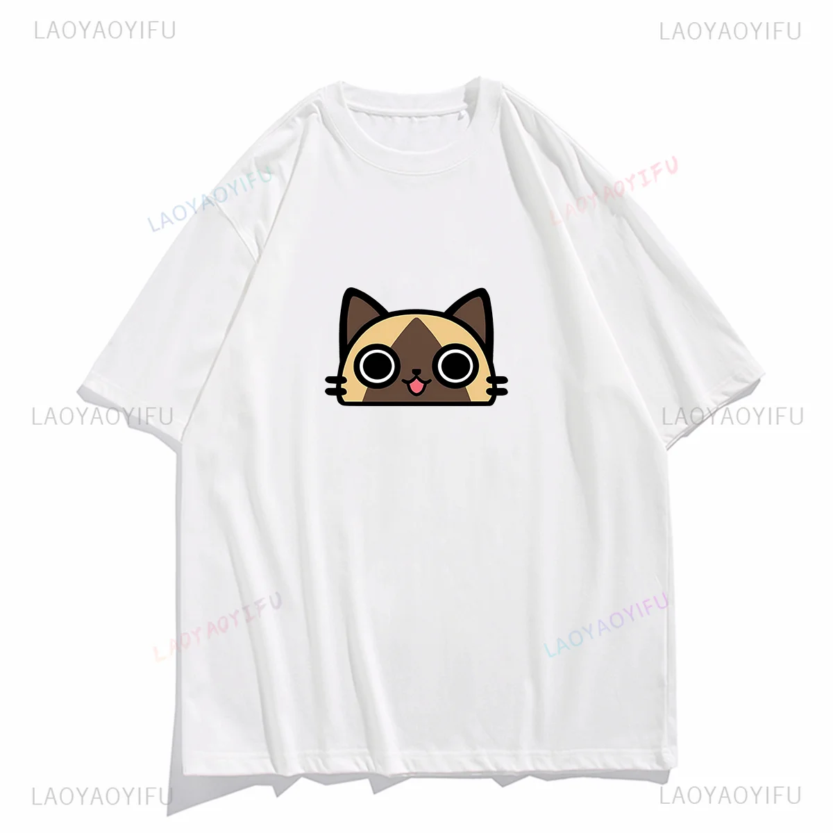 Classic Hunt Game Cartoon Cat Felyne Print Tops T Shirt Women Men Clothing Kawaii Clothes Summer Short-sleev Cottoon Tee