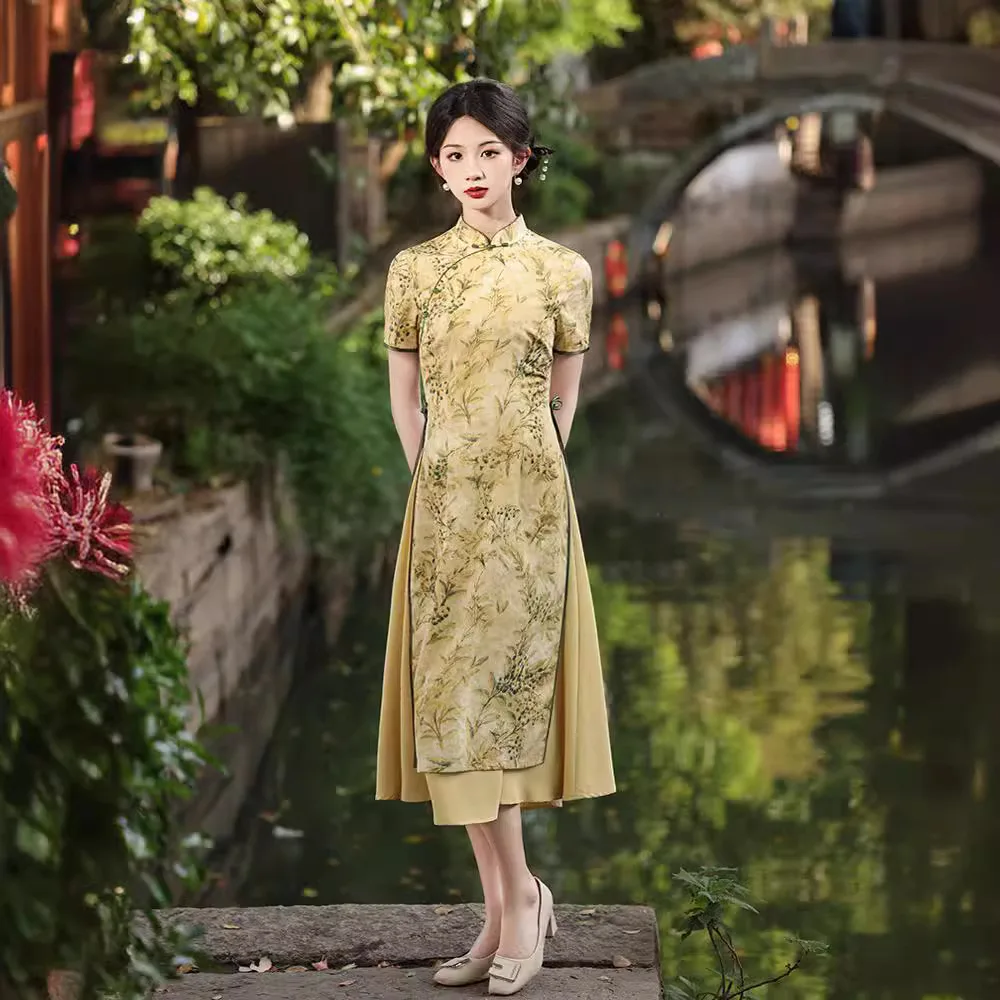 

Yourqipao Printed Exquisite Linen Improved Elegant Cheongsam 2024 Spring and Summer Retro Chinese Style Elegant Qipao Dress