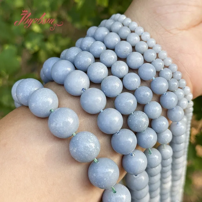 

Natural Angelite Stone Beads Blue Smooth Round Strand 15 Inch For Jewelry Making DIY Necklace Bracelets Loose Beads 6mm 8mm 10mm
