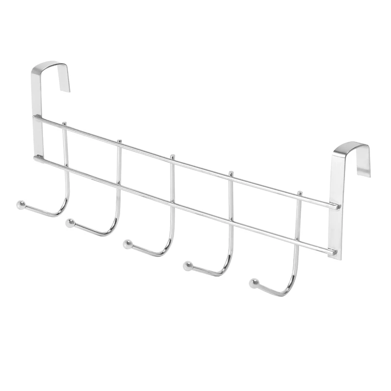 Over The Door 5 Hooks Home Bathroom Organizer Rack Clothes Coat Hat Towel Hanger Stainless Steel Good Load-Bearing