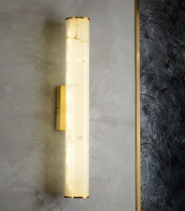Cylindrical Natural Marble LED Wall Lights Copper