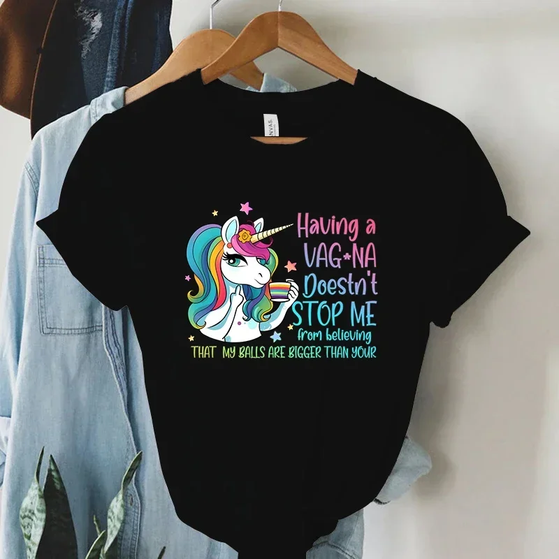 Rainbow Unicorn T Shirt Funny Cartoon Tops Summer Women Streetwear Y2K Aesthetic T Shirts Harajuku Tee Shirt Female