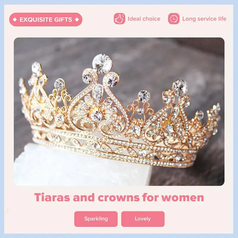 

EAS-Gold Princess Crown For Women - Queen Crowns For Women,Tiaras And Crowns For Women Wedding, Princess Crystal Tiara Crown